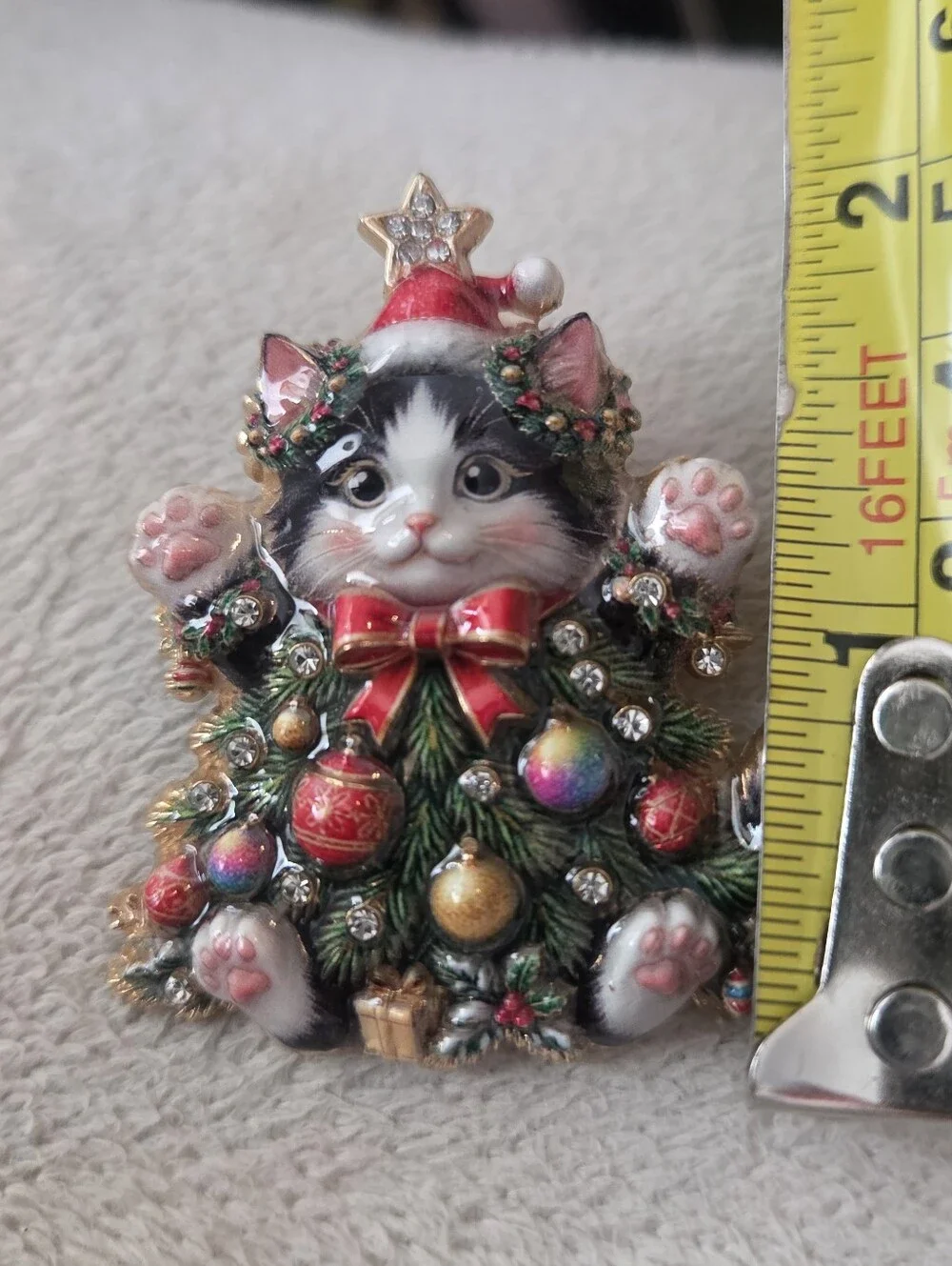 Christmas Pin Cat lover Hanging Ornament Santa Brooch Hat jewelry